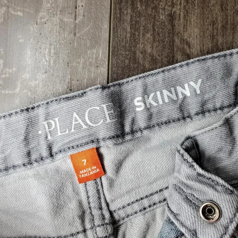 The Children's Place Size 7 Grey Wash Boy's Adjustable Waist Cotton Skinny Jeans